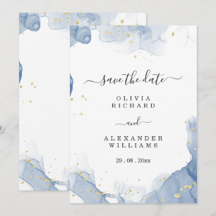 Elegant Wedding Invitation Blue and Gold Minimal