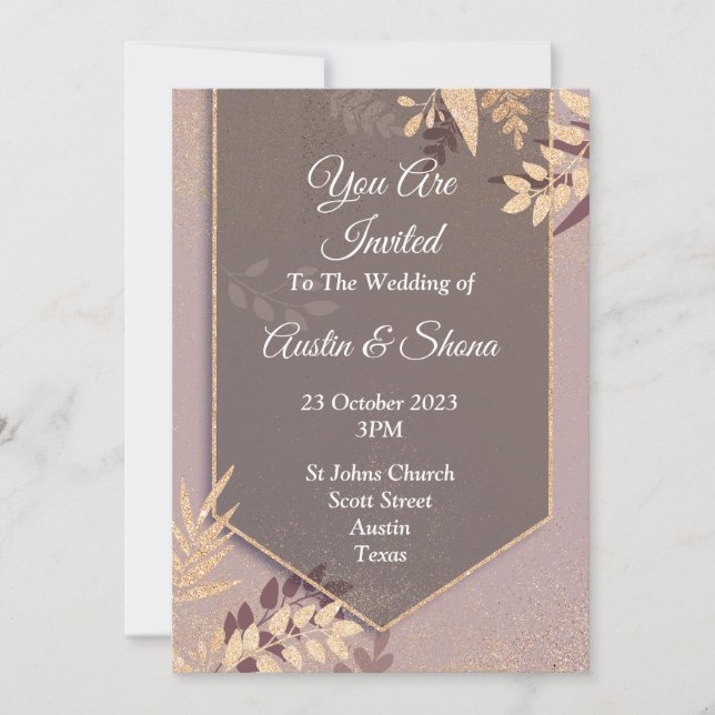 Elegant Wedding Invitation, bronze, gold Invitation (Front)