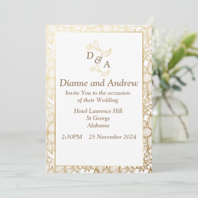 Elegant Wedding Invitation, brown leaves Invitation (Standing Front)