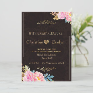 Elegant Wedding Invitation, brown,pink Invitation