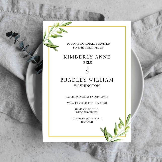 Elegant Wedding Invitation card - olive leave (Creator Uploaded)