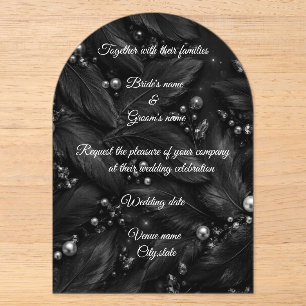 Elegant Wedding Invitation Feather Pearl Wedding