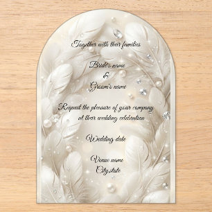 Elegant Wedding Invitation Feather Pearl Wedding