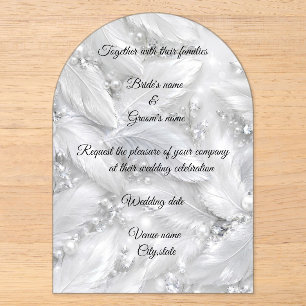 Elegant Wedding Invitation Feather Pearl Wedding