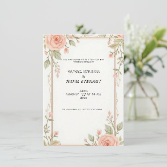 Elegant wedding invitation featuring floral patter (Standing Front)