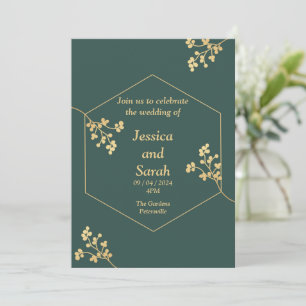 Elegant Wedding Invitation, green, gold, white Invitation