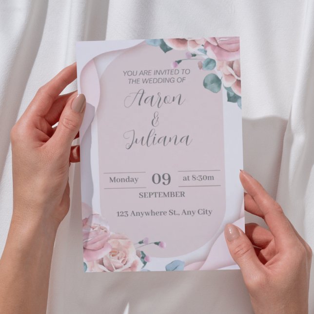 Elegant wedding invitation in pink colours with ro (Creator Uploaded)
