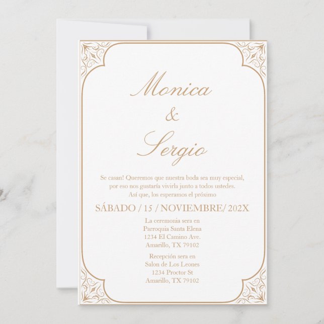 Elegant Wedding Invitation in Spanish (Front)