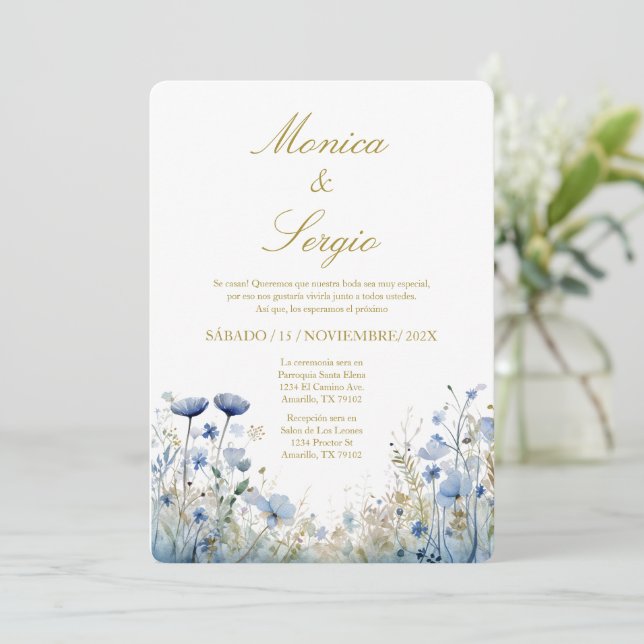 Elegant Wedding Invitation in Spanish (Standing Front)