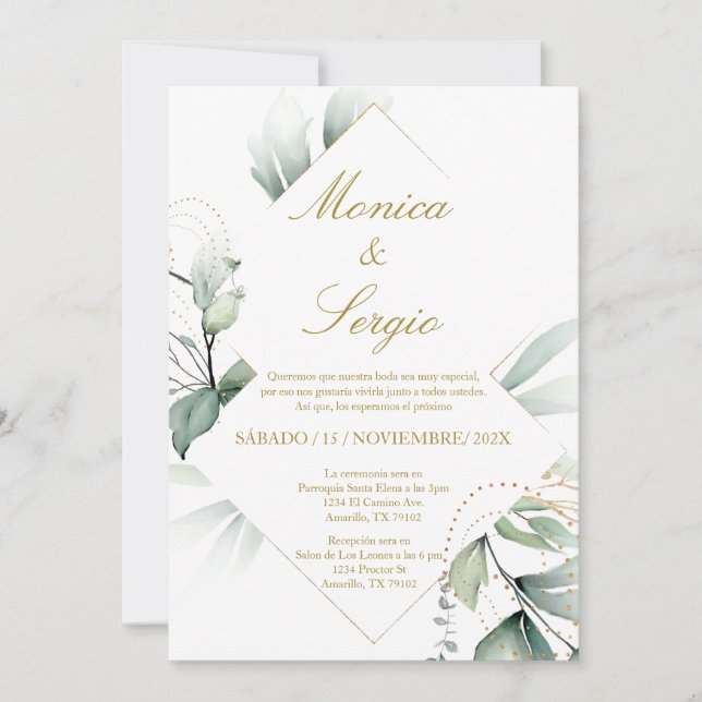 Elegant Wedding Invitation in Spanish (Front)