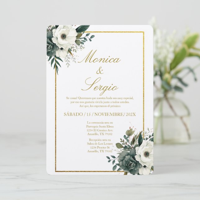 Elegant Wedding Invitation in Spanish (Standing Front)