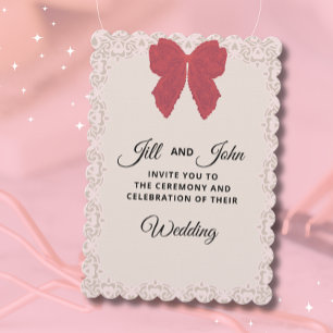 Elegant Wedding Invitation Lace Bow