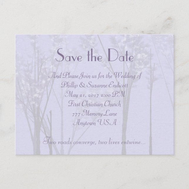 Elegant Wedding Invitation Lavender Tree Art (Front)