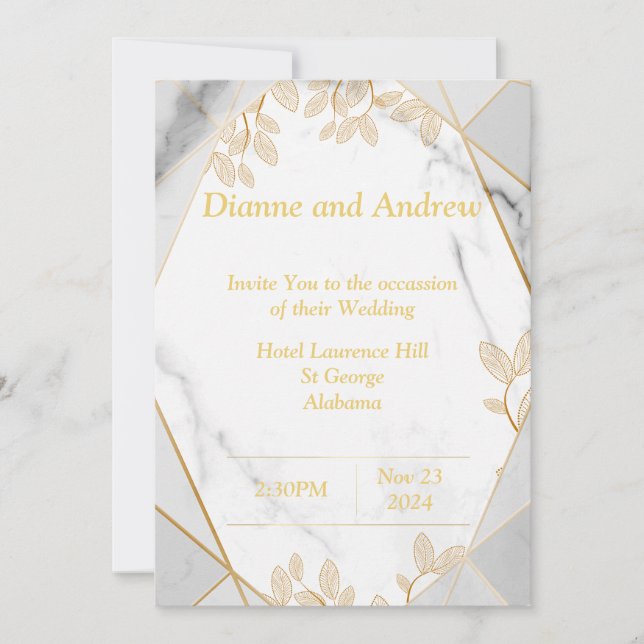 Elegant Wedding Invitation, marble, gold Invitation (Front)