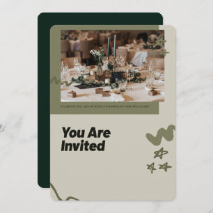 Elegant Wedding Invitation   Modern Rustic Green