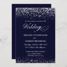 Elegant Wedding Invitation; Navy with Diamond Dust