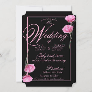 Elegant Wedding Invitation - Pink and Black Floral