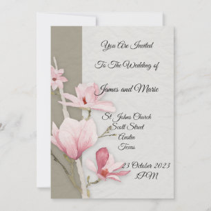 Elegant Wedding Invitation, pink magnolia Invitation