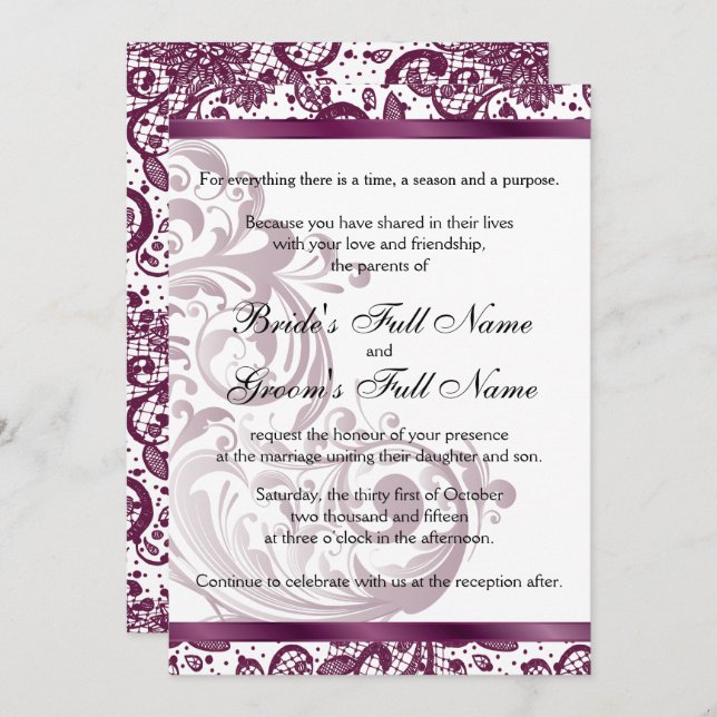 Elegant Wedding Invitation - Purple 5x7 (Front/Back)