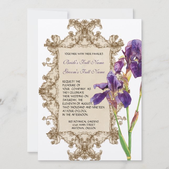 Elegant Wedding Invitation  - Purple Elegant Iris (Front)