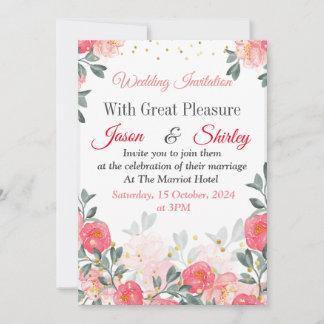 Elegant Wedding Invitation, red roses on white Invitation