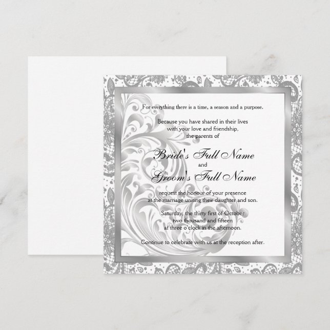 Elegant Wedding Invitation - Silver (Front/Back)