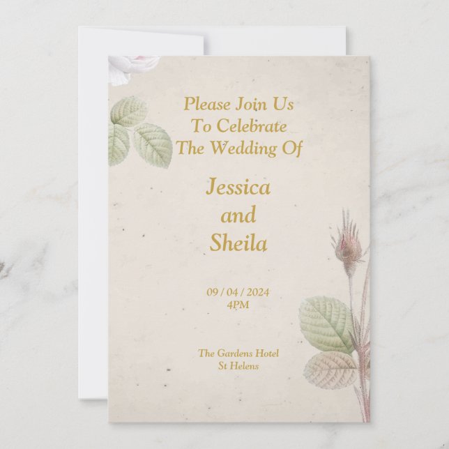 Elegant Wedding Invitation, simple flowers Invitation (Front)