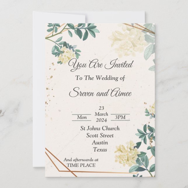 Elegant Wedding Invitation, simple green beige Invitation (Front)