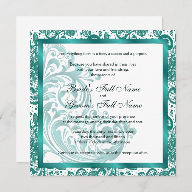 Elegant Wedding Invitation - Teal (Front/Back)