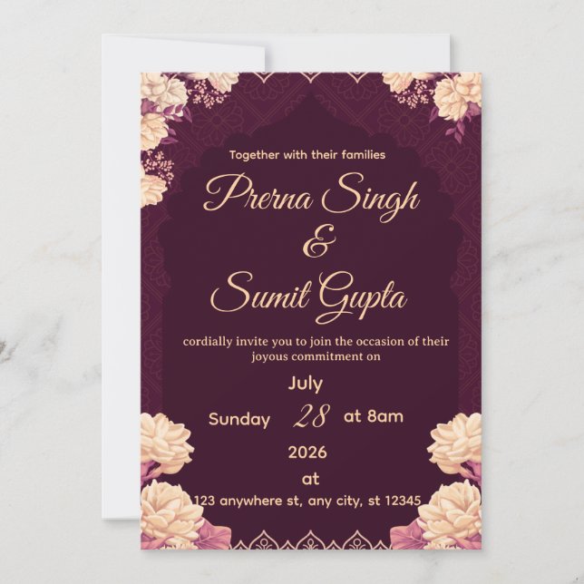Elegant Wedding Invitation Template - Romantic Flo (Front)