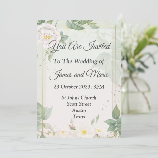 Elegant Wedding Invitation, watercolor green Invitation (Standing Front)