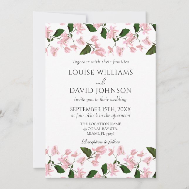Elegant Wedding Invitation with Bougainvillea (Front)