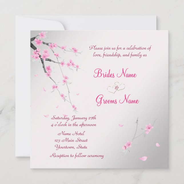 Elegant Wedding Invitation with Sakura (Front)