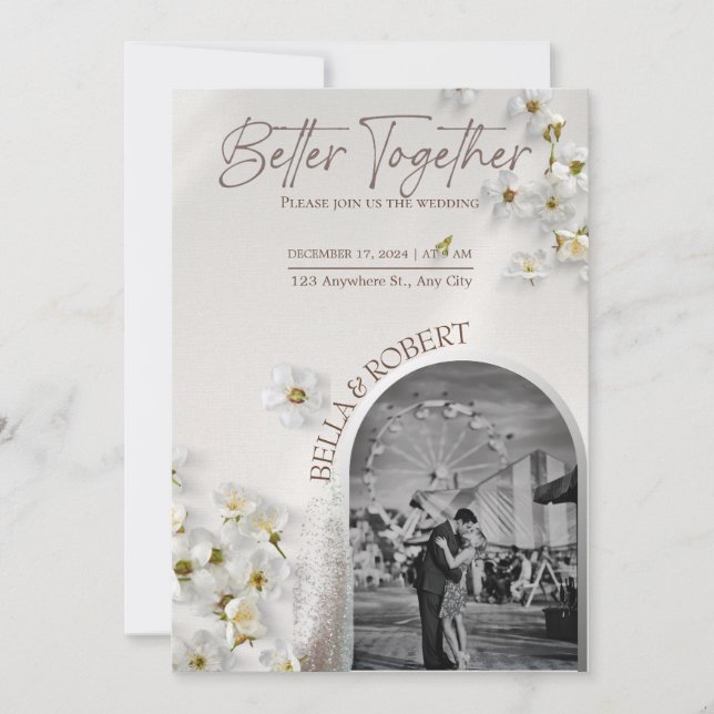 Elegant Wedding Invitation with Silver Glitter (Front)