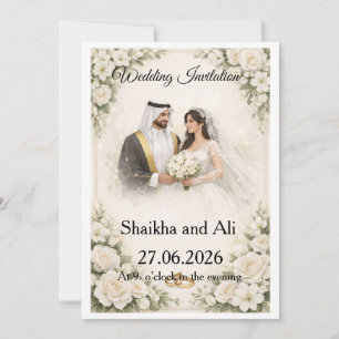 Elegant Wedding Invitation with White Flowers and 