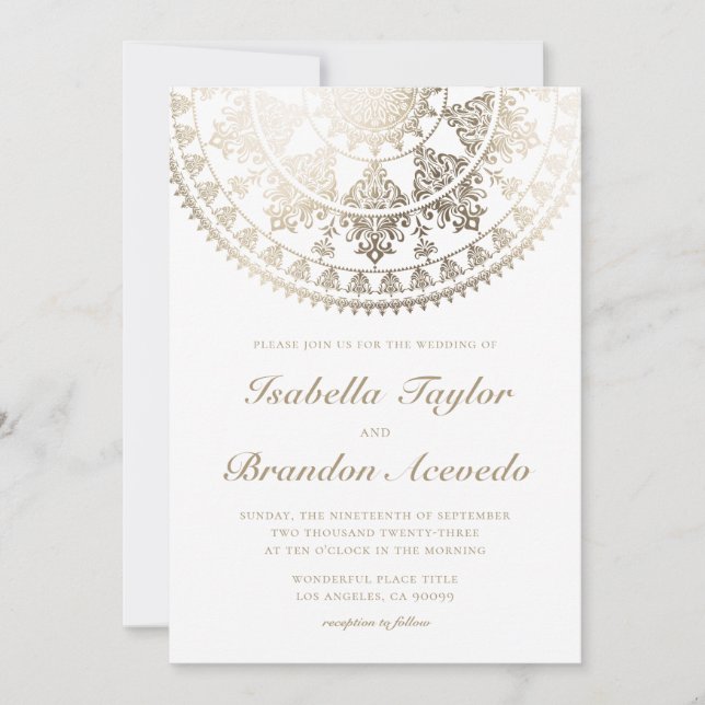 Elegant Wedding Invitations Gold Foil Mandala (Front)