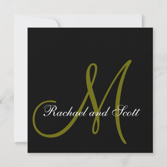 Elegant Wedding Invitations Monogram Names Black (Front)