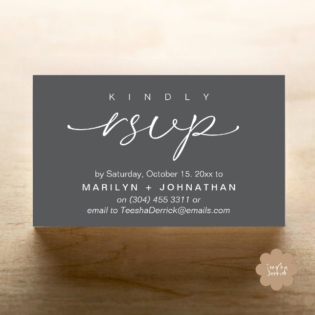 Elegant Wedding Invites RSVP via Phone or Email (Elegant Wedding Invites RSVP via Phone or Email Card in Charcoal grey)