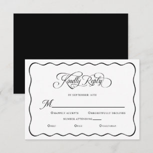 Elegant Wedding Kindly Reply Wavy Frame Black RSVP Card