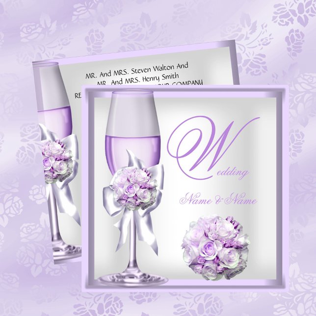 Elegant Wedding Lavender Purple Lilac Champagne 2 Invitation (Creator Uploaded)