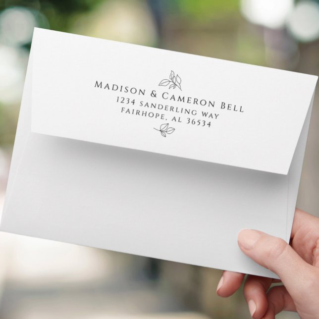 Elegant Wedding Leaves Return Address Black White Envelope (Elegant Wedding Leaves Return Address Black White Envelope)