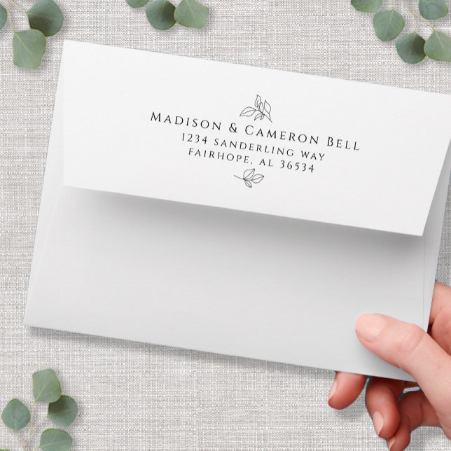 Elegant Wedding Leaves Return Address White Black Envelope (Elegant Wedding Leaves Return Address White Black Envelope)