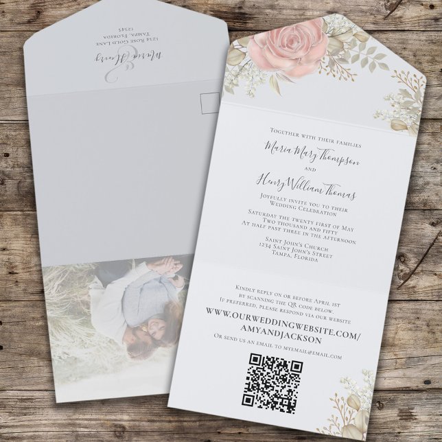 Elegant Wedding Light Blue Floral  All In One Invitation (Creator Uploaded)