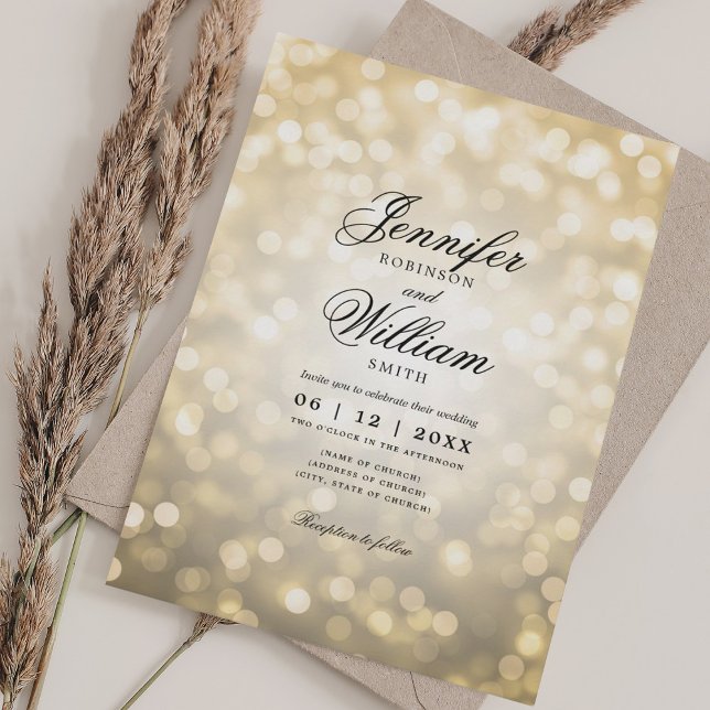 Elegant Wedding Lights Vintage Gold QR RSVP Invitation (Elegant Wedding Lights Vintage Gold QR RSVP Invitation)