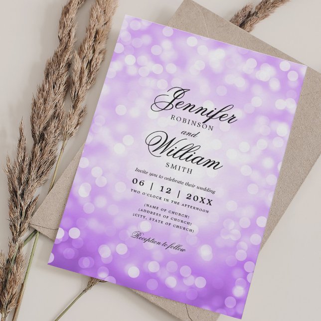 Elegant Wedding Lights Vintage Purple QR RSVP Invitation (Elegant Wedding Lights Vintage Purple QR RSVP Invitation)