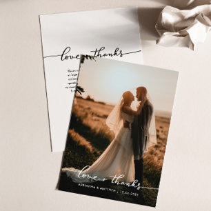 Elegant Wedding Love And Thanks Script   Photo Thank You Card