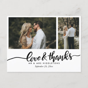 Elegant Wedding Love And Thanks Two Photos Postcard