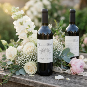 Elegant Wedding Love and Thanks Wine Label