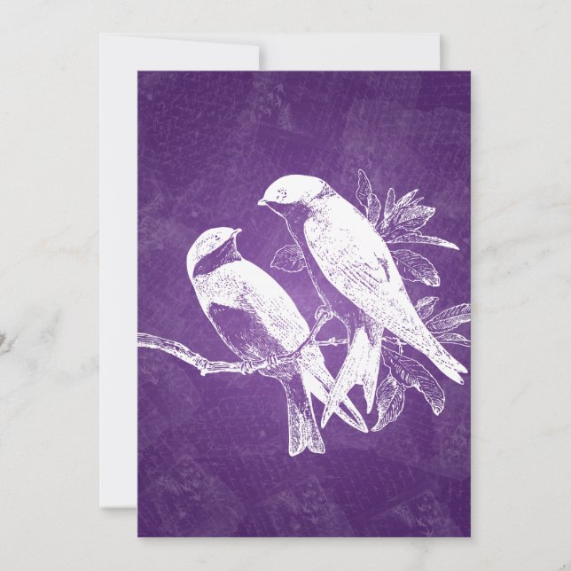 Elegant Wedding Love Birds Purple Invitation (Front)