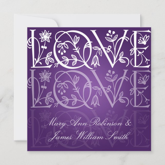 Elegant Wedding Love Flourish Purple Invitation (Front)
